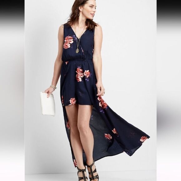 Maurices Floral Walkthrough Romper V Neck Dress Sz S - Picture 1 of 10